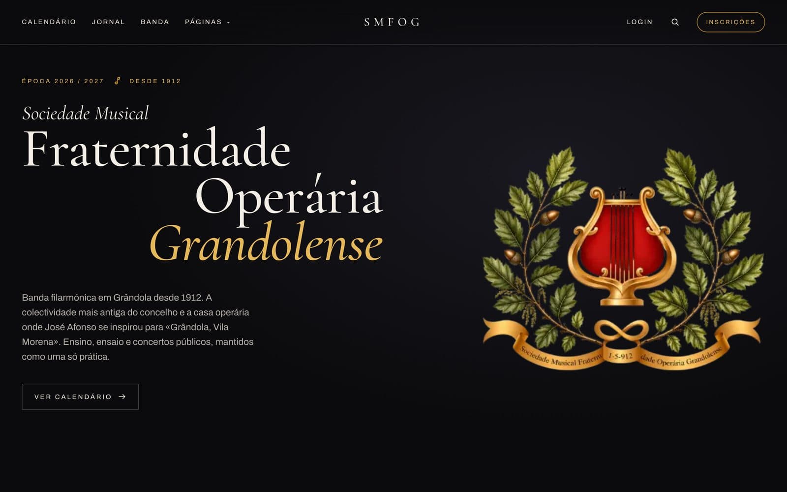 Home page of the new SMFOG website, with the association's coat of arms